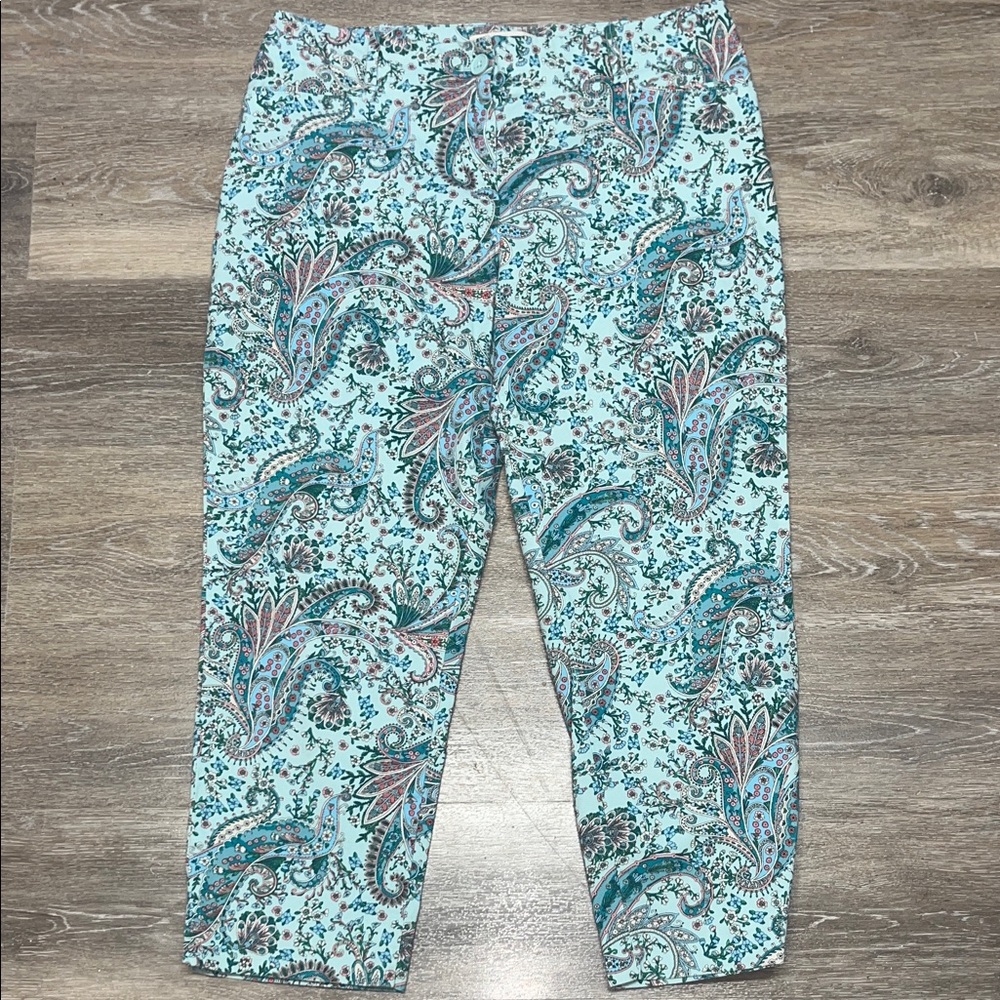 Talbots Petite Sz 8 Bohemian Paisley Ankle Pants Cotton Stretch #petite #boho